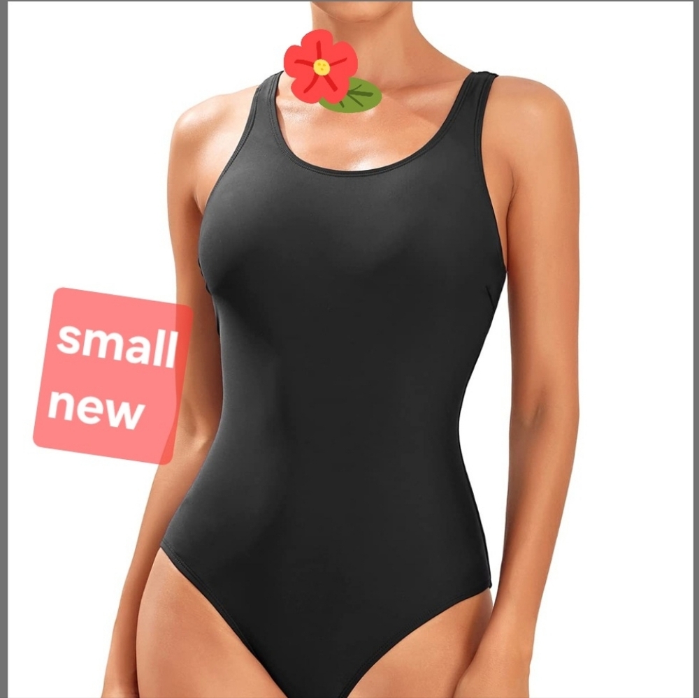 Classic Black Women's One-Piece Swimsuit Full Coverage Small